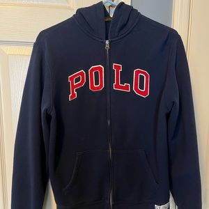 Hoodie Kids XL polo zipper hoodie blue with red letters